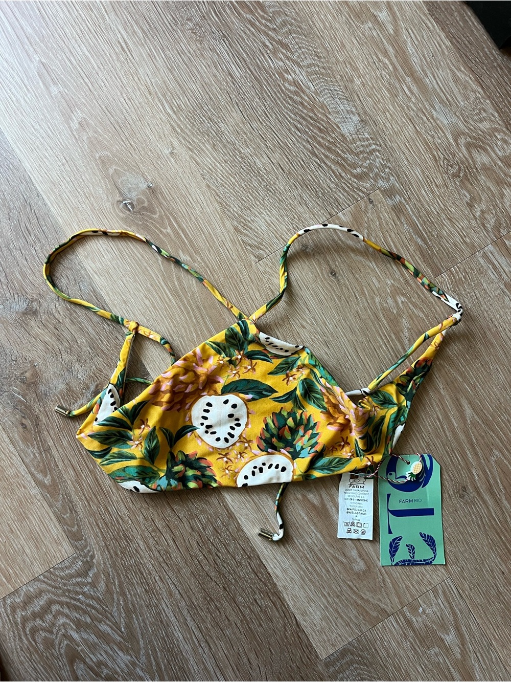 FARM Rio Yellow Tropical Fruit Print Bikini Top